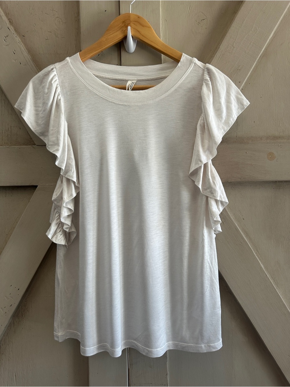 Anthropologie White Ruffle Sleeve Viscose Top Size Small